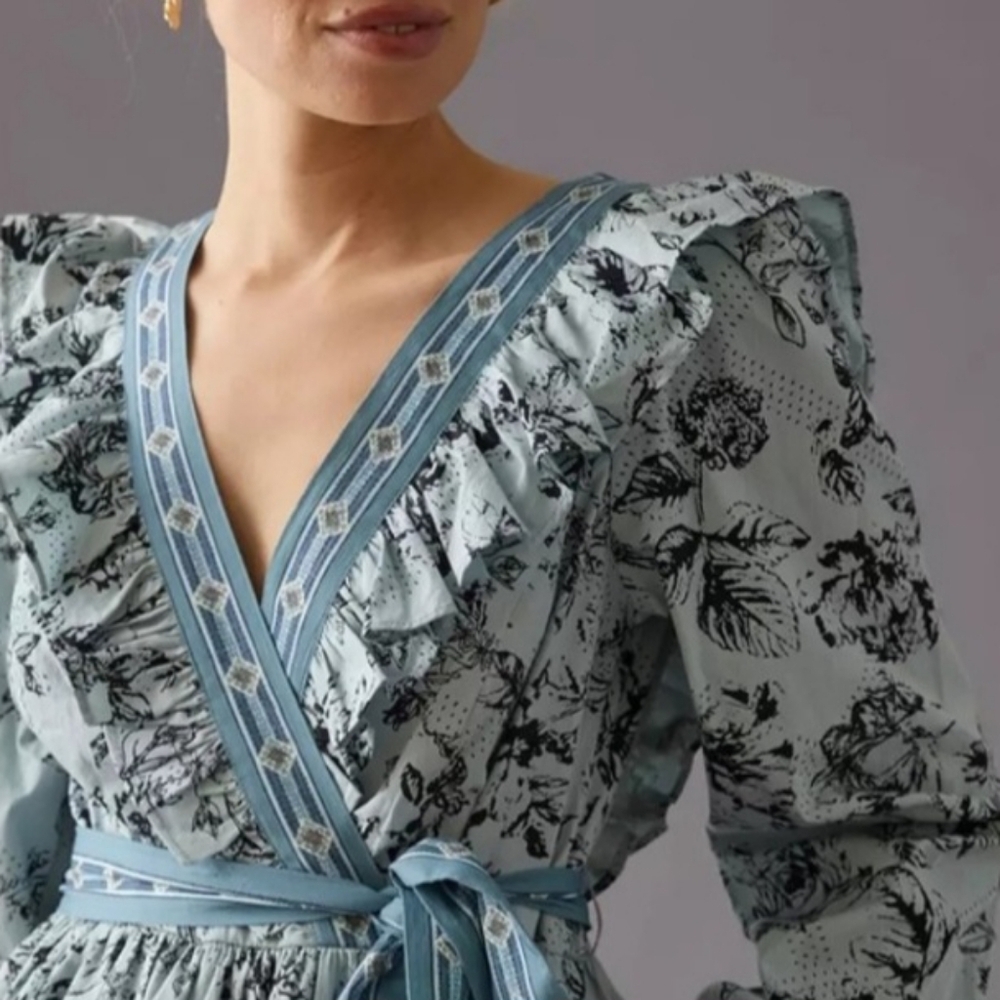 Floral Blue Ruffle Dress - Picture 6 of 17